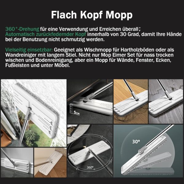 JOYMOOP Mop and Bucket with Wringer Set, Hands Free Flat Floor Mop and Bucket, with 5 Washable Microfiber Pads, Wet and Dry Use, Floor Cleaning System - Image 4