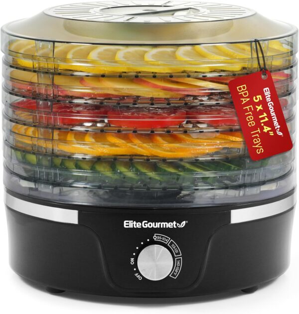 Elite Gourmet EFD319 Food Dehydrator, 5 BPA-Free 11.4