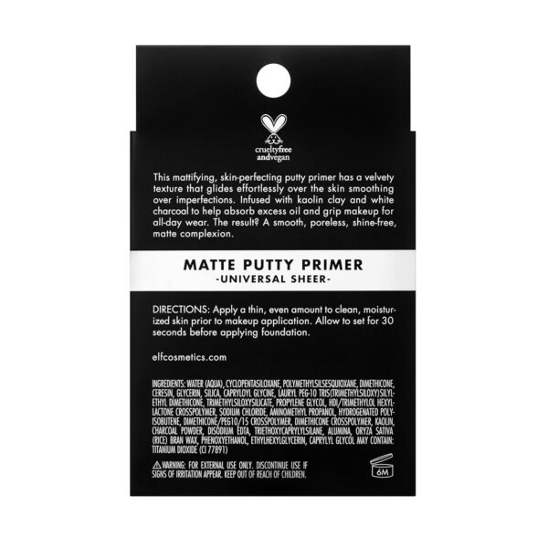 e.l.f. Matte Putty Primer, Skin Perfecting, Lightweight, Oil-free formula, Mattifies, Absorbs Excess Oil, Fills in Pores and Fine Lines, Soft, Matte Finish, All-Day Wear, 0.74 Oz - Image 5