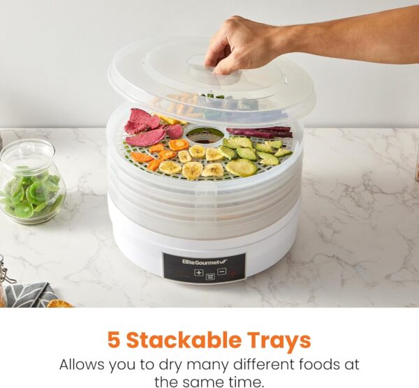 Elite Gourmet EFD770WD Digital Food Dehydrator with 5x12.5” BPA Free Trays, Adjustable 48-hr Timer and Temperature from 95~158F, Jerky, Herbs, Fruit, Veggies, Dried Snacks, White - Image 4