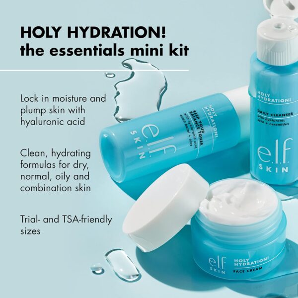 e.l.f. Skin Holy Hydration! The Essentials Mini Kit, Cleanser, Toner & Moisturizer for Hydrated & Balanced Skin, TSA-Friendly Sizes - Image 3