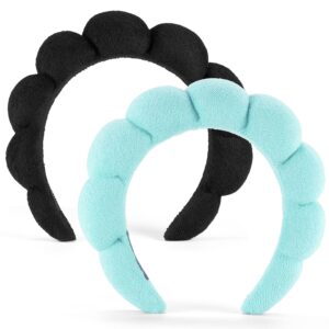 Spa Headbands for Washing Face or Facial, Set of 2 Skincare Headbands, Terry Cloth Headband Wash Combo Pack - Puffy Makeup Washing, Mask, Skin Treatment (Black & Turquoise)