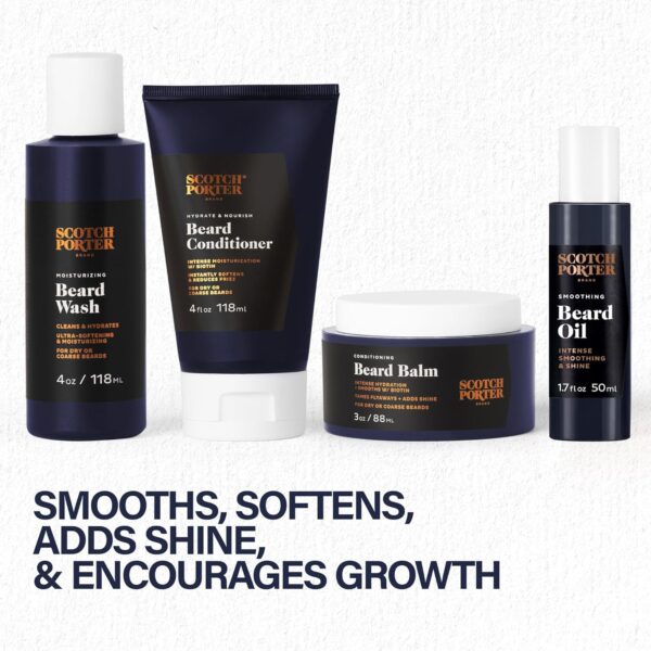 Scotch Porter Beard Kit – Cleanse, Moisturize, Soothe & Style Coarse, Dry Beard Hair while Encouraging Growth for a Fuller/Healthier-Looking Beard – Includes Wash, Conditioner, Serum & Balm - Image 3