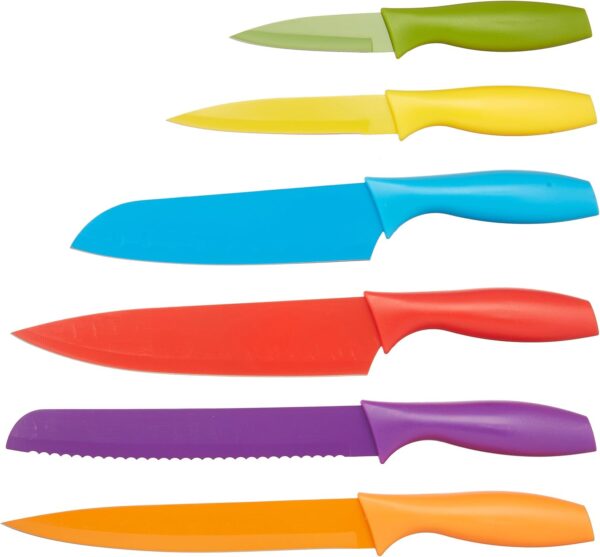 Amazon Basics Color-Coded Dishwasher Safe Kitchen 12-Piece Knife Set, 6 Knives with 6 Blade Guards, Multicolor, 13.88 x 4.13 x 1.38 inch - Image 4