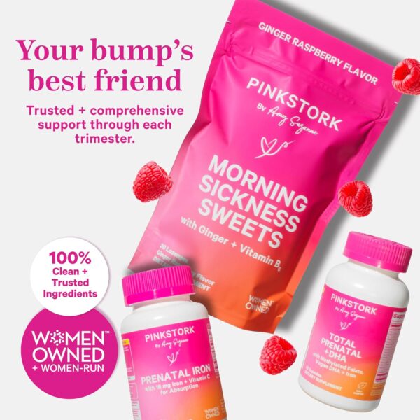 Pink Stork Morning Sickness Sweets, Organic Raspberry Ginger Candy with Vitamin B6 for Morning Sickness, Motion Sickness, Prenatal Heartburn - Pregnancy Must Haves - 30 Wrapped Drops - Image 5