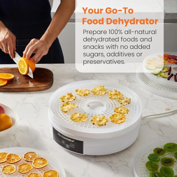 Elite Gourmet EFD770WD Digital Food Dehydrator with 5x12.5” BPA Free Trays, Adjustable 48-hr Timer and Temperature from 95~158F, Jerky, Herbs, Fruit, Veggies, Dried Snacks, White - Image 3