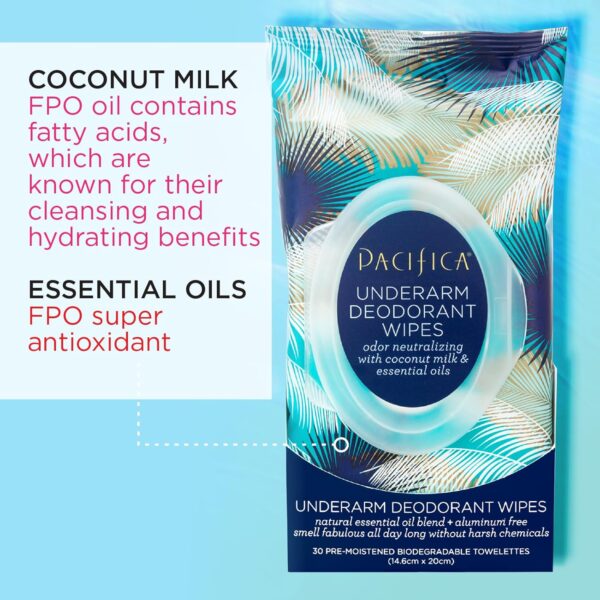 Pacifica Deodorant Wipes - Coconut Milk Underarm & Full Body Deodorant Wipes - Removes Sweat & Oil - Aluminum-Free - Natural Feminine Odor Control Clean Vegan & Cruelty-Free Dermatologist Tested - Image 6