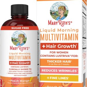MaryRuth\'s Liquid Multivitamin + Lustriva® Hair Growth for Women| Biotin 10000mcg | Vitamin D | B Vitamins |Clinically Tested for Thicker Hair, Wrinkles, Fine Lines, Skin Care| Ages 18+ | 15.22 Fl Oz