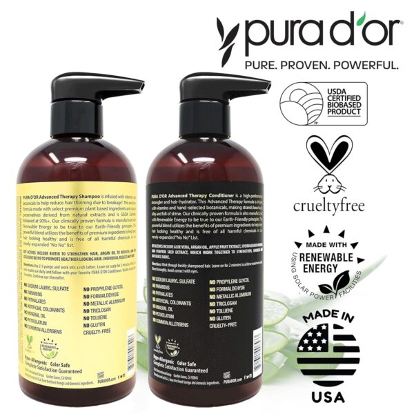 PURA D\'OR Advanced Therapy Biotin Shampoo & Conditioner Hair Care Set For Hair Thinning, CLINICALLY TESTED Effective Results, DHT Blocker Hair Thickening Products For Women & Men, 16oz x2 - Image 5