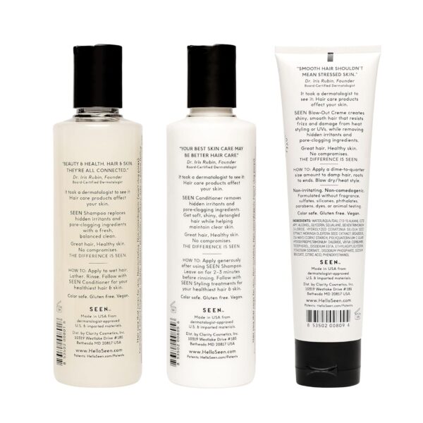 SEEN Shampoo, Conditioner and Blow-Out Creme, Fragrance Free- Non-Comedogenic & Sulfate-Free Blow Out Hair Cream- Reduces Frizz- Heat Protectant - Image 2