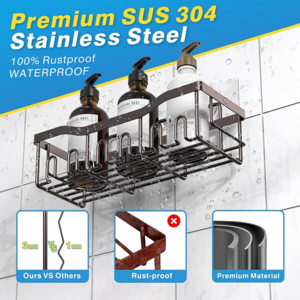 Shower Caddy 5 Pack,Adhesive Shower Organizer for Bathroom Storage&Home Decor&Kitchen,No Drilling,Large Capacity,Rustproof Stainless Steel Bathroom Organizer,Shower Shelves for Inside Shower-Larger - Image 5