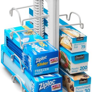 YouCopia WrapStand, Adjustable Kitchen Wrap, Foil and Bag Box Organizer for Kitchen Cabinet and Pantry Storage, White