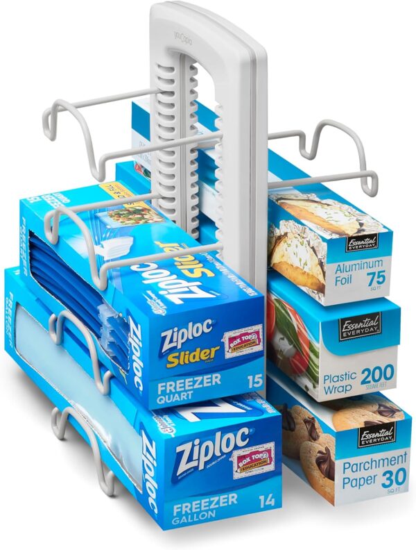 YouCopia WrapStand, Adjustable Kitchen Wrap, Foil and Bag Box Organizer for Kitchen Cabinet and Pantry Storage, White