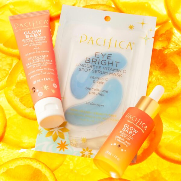 Pacifica Beauty | Glow Baby Vitamin C Trial + Value Kit | 3-Piece Skin Care Gift Set | Travel Friendly | Brightening Face Serum, Face Wash/Cleanser, Under Eye Patches | Glycolic Acid, AHA | Vegan - Image 5