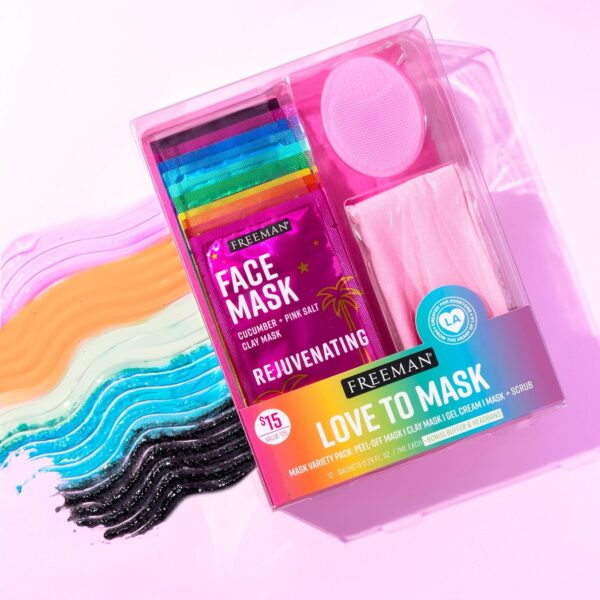 Freeman 14 Piece Love To Mask Variety Pack, Face Masks For All Skin Types, Hydrate, Detoxify, & Clear Skin, Exfoliating Scrub, Bonus Headband & Skin Buffer, Stocking Stuffer, Cruelty-Free & Vegan - Image 5