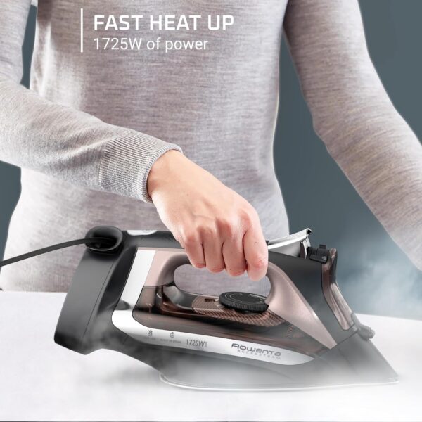 Rowenta, Iron, Access Stainless Steel Soleplate Steam Iron with Retractable Cord, Powerful Steam Diffusion, Auto-off, Anti-Drip, 1725 Watts, Ironing, Black Clothes Iron, DW2459 - Image 3