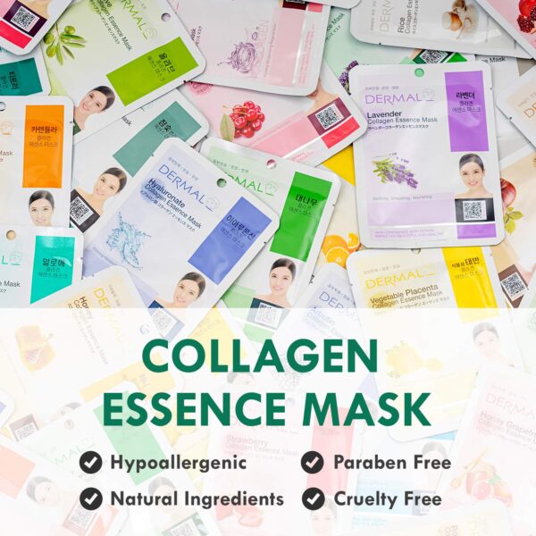 DERMAL 24 Combo Pack A Collagen Essence Korean Face Mask - Hydrating & Soothing Facial Mask with Panthenol - Hypoallergenic Self Care Sheet Mask for All Skin Types - Natural Home Spa Treatment Mask - Image 2