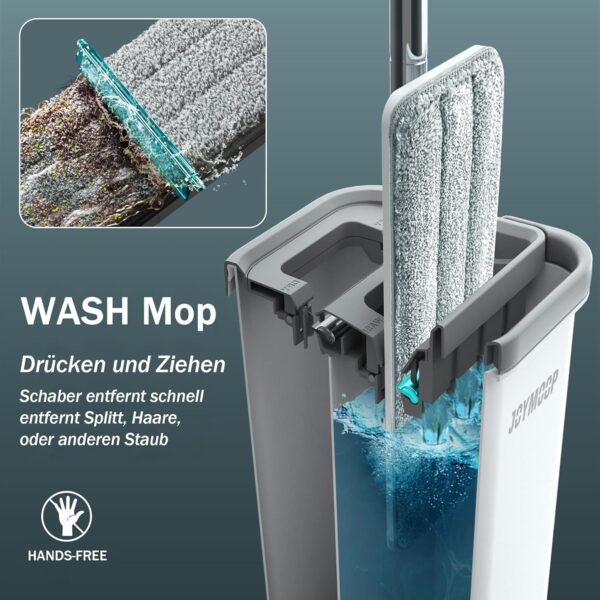 JOYMOOP Mop and Bucket with Wringer Set, Hands Free Flat Floor Mop and Bucket, with 5 Washable Microfiber Pads, Wet and Dry Use, Floor Cleaning System - Image 3