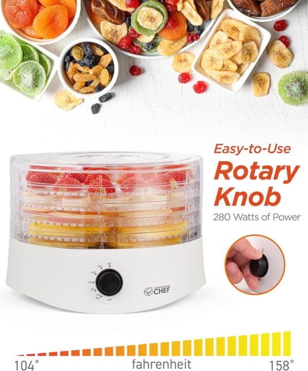 Commercial Chef Food Dehydrator, Dehydrator for Food and Jerky, 280W Meat Dehydrator Machine for Dehydrated Foods with 5 Drying Racks and Slide Out Tray, White - Image 4