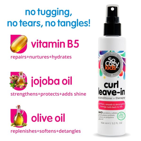 So Cozy Leave In Conditioner Spray (8 Fl Oz) Paraben-Free Detangler for Kids\' Curly Hair, Deep Conditioner & Tangle-Free Curls, Gentle & Nourishing with Keratin, Vitamin B5, Olive Oil & Jojoba Oil - Image 4