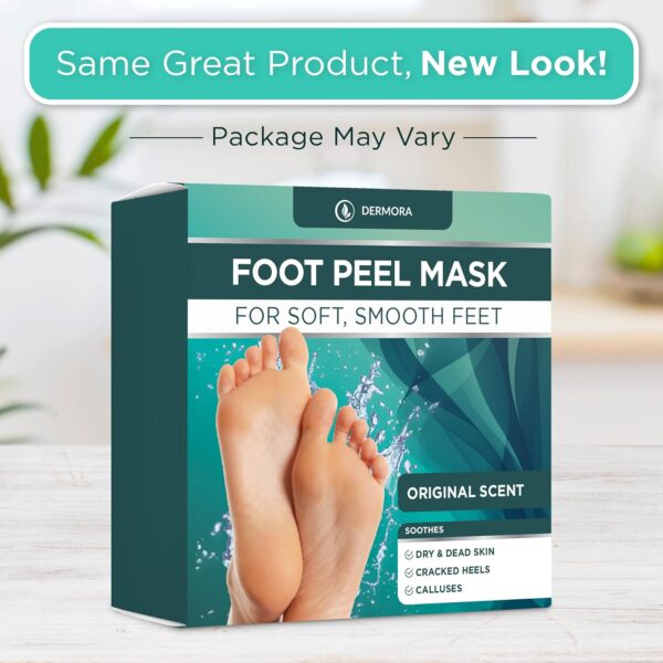 Dermora Foot Peel Mask - 2 Pack of Regular Skin Exfoliating Foot Masks for Dry, Cracked Feet, Callus, Dead Skin Remover - Feet Peeling Mask for Soft Baby Feet, Original Scent - Image 2