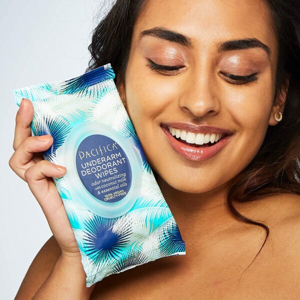 Pacifica Deodorant Wipes - Coconut Milk Underarm & Full Body Deodorant Wipes - Removes Sweat & Oil - Aluminum-Free - Natural Feminine Odor Control Clean Vegan & Cruelty-Free Dermatologist Tested - Image 2