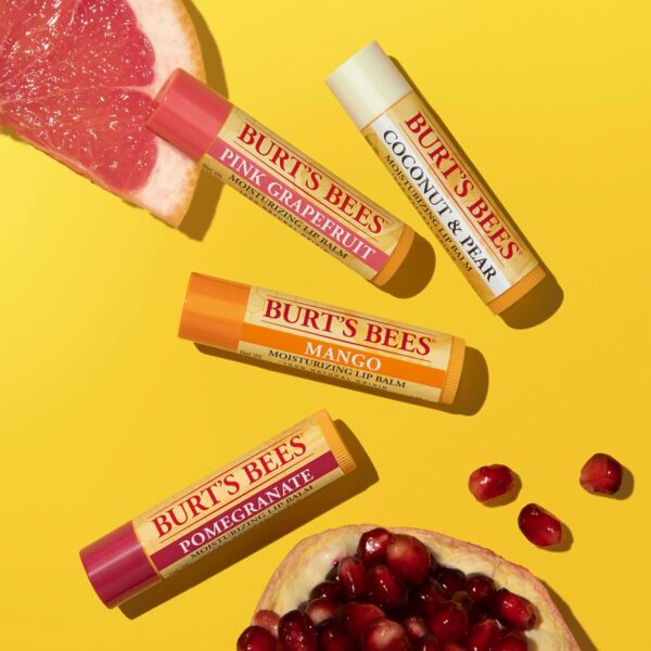 Burt\'s Bees Lip Balm Stocking Stuffers, Moisturizing Lip Care Christmas Gifts, SuperFruit - Pomegranate, Coconut & Pear, Mango, Pink Grapefruit, Natural Origin Treatment (4-Pack) - Image 5