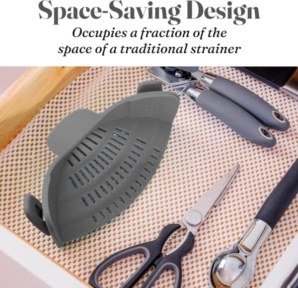 Kitchen Gizmo Snap N\' Strain - Silicone Pasta Strainer Clip-On for Pots and Pans - Heat Resistant Colander for Vegetables and Noodles - Kitchen Gadgets for Cooking - Space-Saving Design - Grey - Image 5