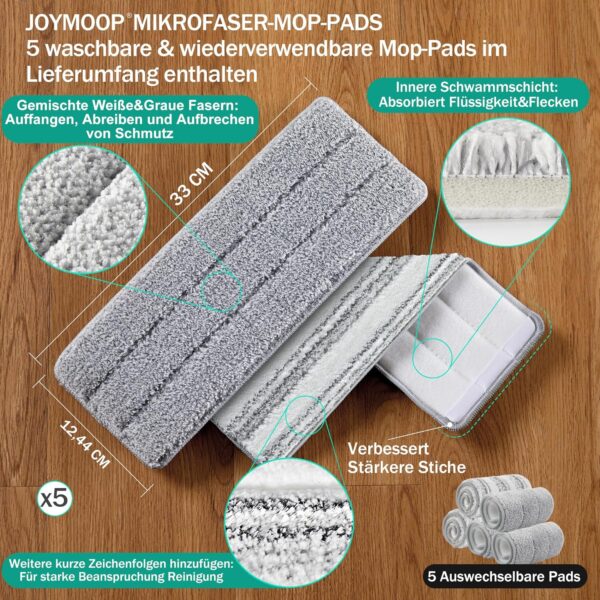 JOYMOOP Mop and Bucket with Wringer Set, Hands Free Flat Floor Mop and Bucket, with 5 Washable Microfiber Pads, Wet and Dry Use, Floor Cleaning System - Image 5