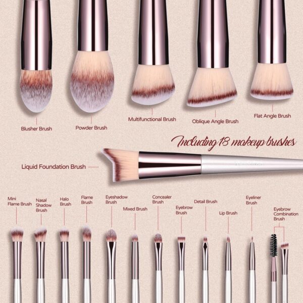 BS-MALL Makeup Brush Set 18 Pcs Premium Synthetic Foundation Powder Concealers Eye shadows Blush Makeup Brushes with black case - Image 2